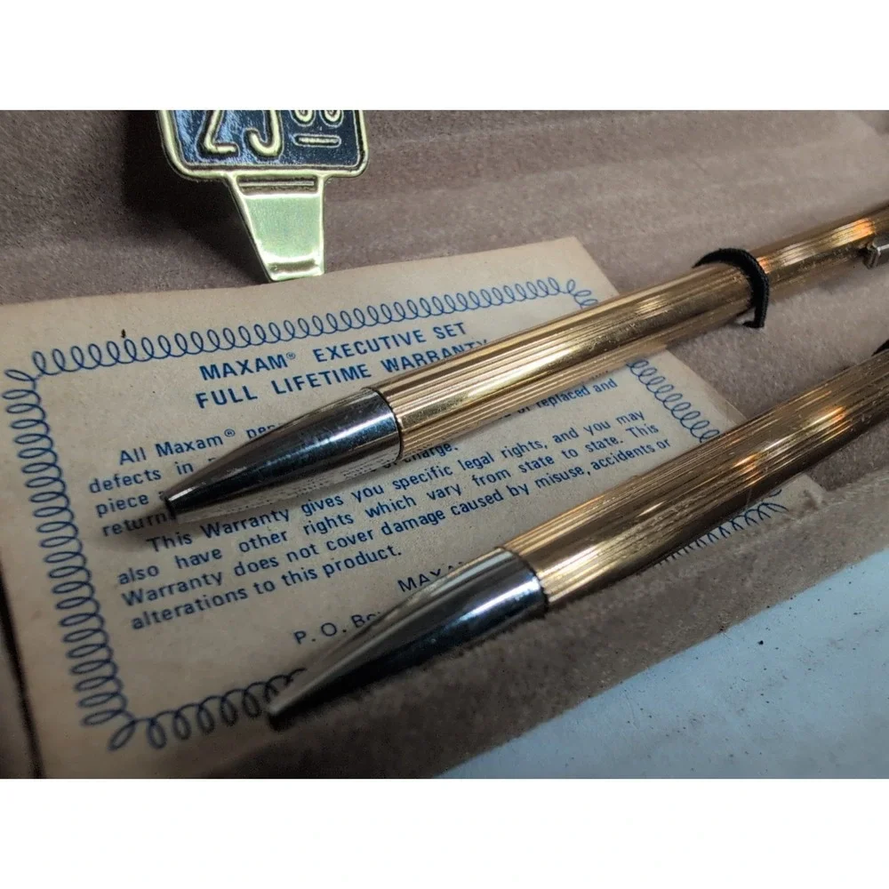 Vintage Maxam Gold Tone Executive Pen Pencil Set W Velvet Box